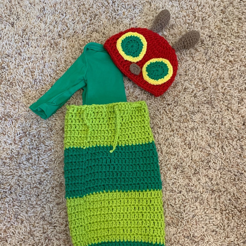 Crocheted caterpillar costume set